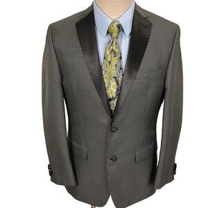 Van Heusen Tuxedo Jacket Men 38R‎ Black White Diamond Poly Wedding  Party Formal